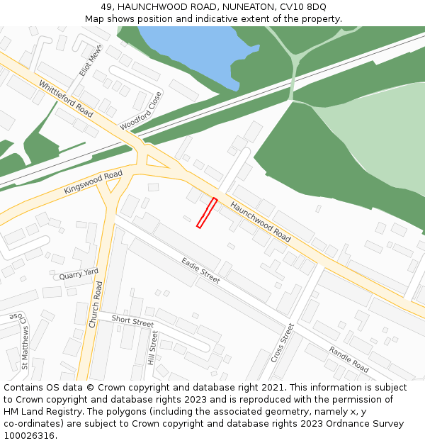 49, HAUNCHWOOD ROAD, NUNEATON, CV10 8DQ: Location map and indicative extent of plot