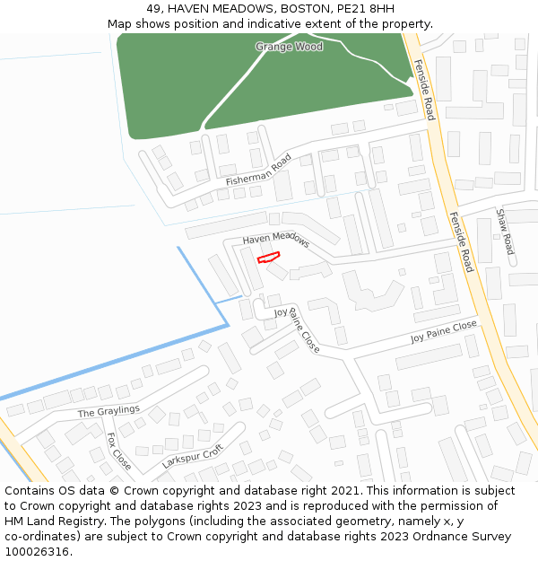 49, HAVEN MEADOWS, BOSTON, PE21 8HH: Location map and indicative extent of plot