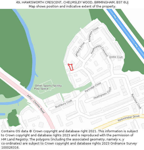 49, HAWKSWORTH CRESCENT, CHELMSLEY WOOD, BIRMINGHAM, B37 6UJ: Location map and indicative extent of plot