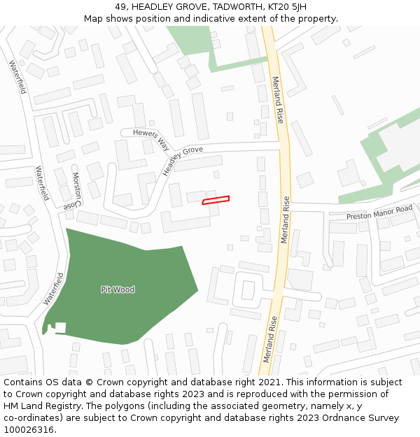 49, HEADLEY GROVE, TADWORTH, KT20 5JH: Location map and indicative extent of plot