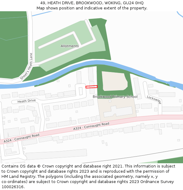 49, HEATH DRIVE, BROOKWOOD, WOKING, GU24 0HQ: Location map and indicative extent of plot