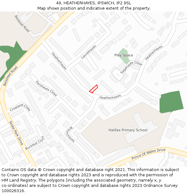 49, HEATHERHAYES, IPSWICH, IP2 9SL: Location map and indicative extent of plot