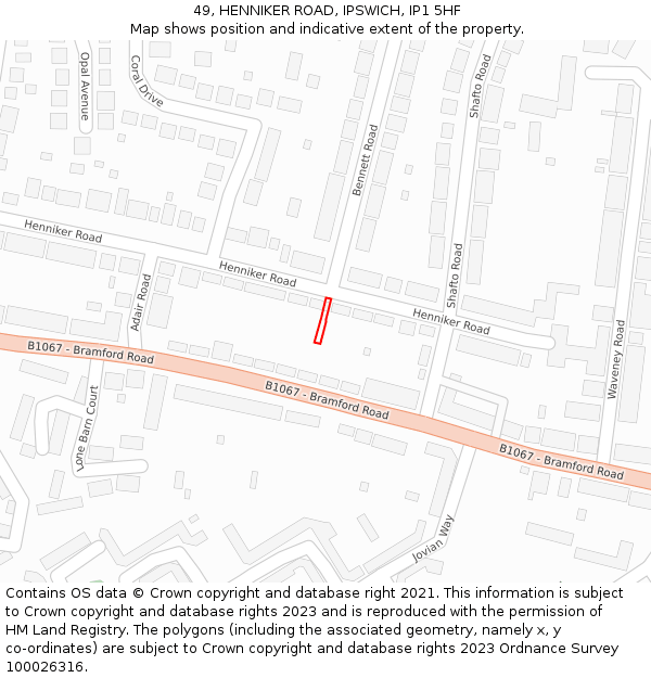 49, HENNIKER ROAD, IPSWICH, IP1 5HF: Location map and indicative extent of plot