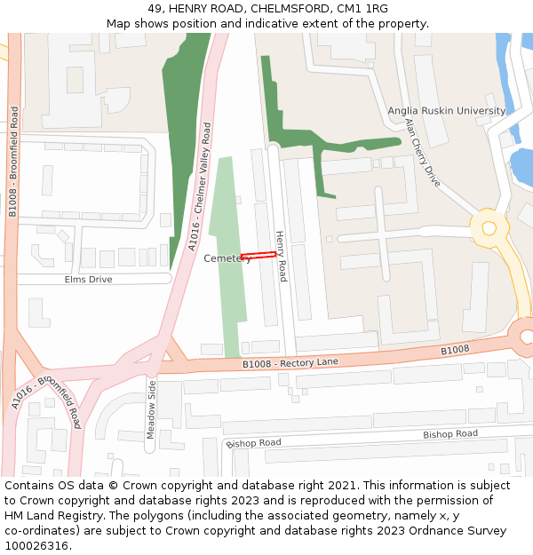 49, HENRY ROAD, CHELMSFORD, CM1 1RG: Location map and indicative extent of plot