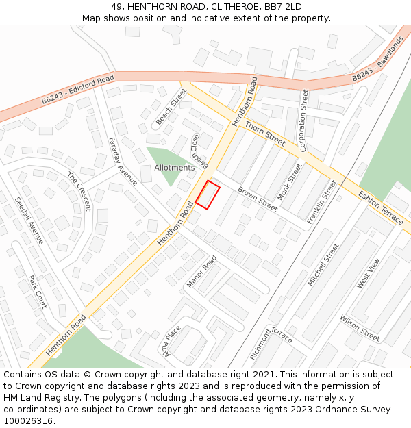 49, HENTHORN ROAD, CLITHEROE, BB7 2LD: Location map and indicative extent of plot