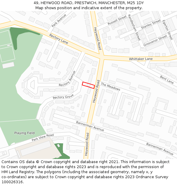 49, HEYWOOD ROAD, PRESTWICH, MANCHESTER, M25 1DY: Location map and indicative extent of plot