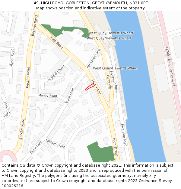 49, HIGH ROAD, GORLESTON, GREAT YARMOUTH, NR31 0PE: Location map and indicative extent of plot