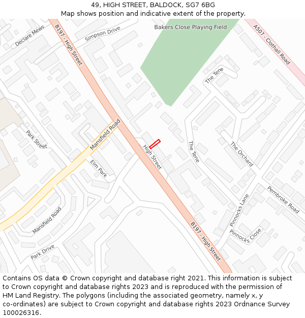 49, HIGH STREET, BALDOCK, SG7 6BG: Location map and indicative extent of plot