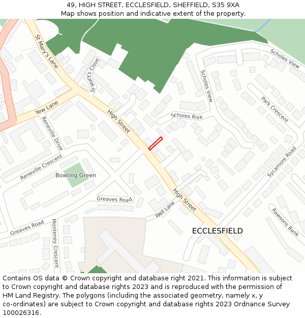 49, HIGH STREET, ECCLESFIELD, SHEFFIELD, S35 9XA: Location map and indicative extent of plot