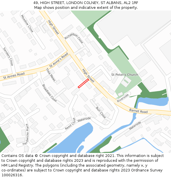 49, HIGH STREET, LONDON COLNEY, ST ALBANS, AL2 1RF: Location map and indicative extent of plot