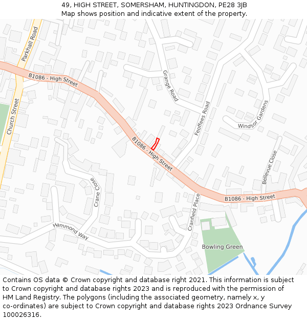49, HIGH STREET, SOMERSHAM, HUNTINGDON, PE28 3JB: Location map and indicative extent of plot