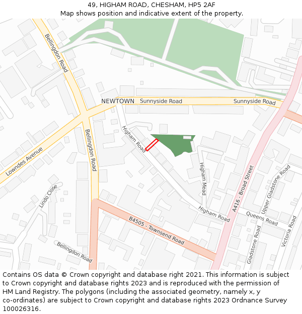 49, HIGHAM ROAD, CHESHAM, HP5 2AF: Location map and indicative extent of plot