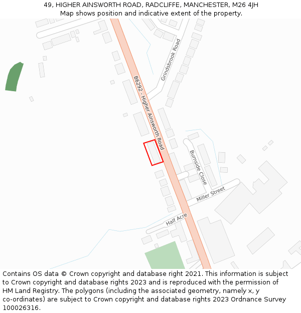 49, HIGHER AINSWORTH ROAD, RADCLIFFE, MANCHESTER, M26 4JH: Location map and indicative extent of plot