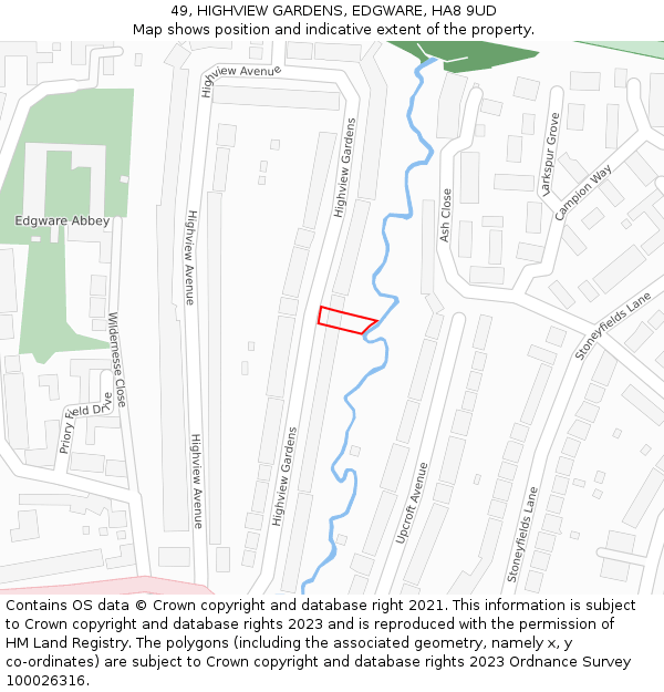49, HIGHVIEW GARDENS, EDGWARE, HA8 9UD: Location map and indicative extent of plot