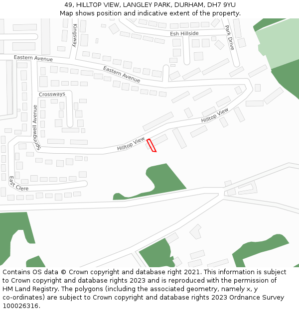 49, HILLTOP VIEW, LANGLEY PARK, DURHAM, DH7 9YU: Location map and indicative extent of plot