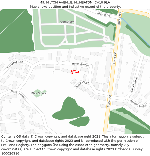 49, HILTON AVENUE, NUNEATON, CV10 9LA: Location map and indicative extent of plot