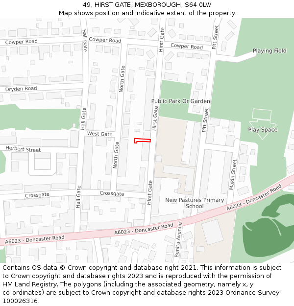 49, HIRST GATE, MEXBOROUGH, S64 0LW: Location map and indicative extent of plot