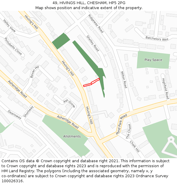 49, HIVINGS HILL, CHESHAM, HP5 2PG: Location map and indicative extent of plot