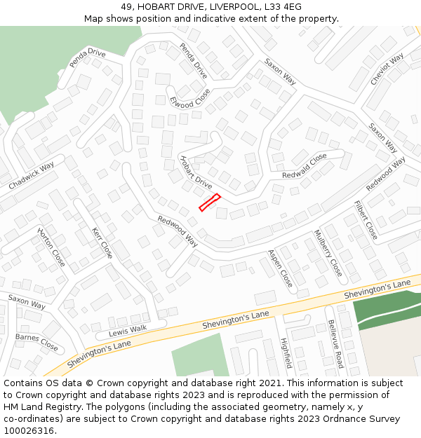 49, HOBART DRIVE, LIVERPOOL, L33 4EG: Location map and indicative extent of plot
