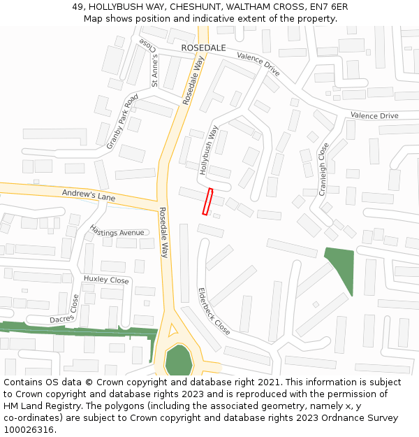49, HOLLYBUSH WAY, CHESHUNT, WALTHAM CROSS, EN7 6ER: Location map and indicative extent of plot