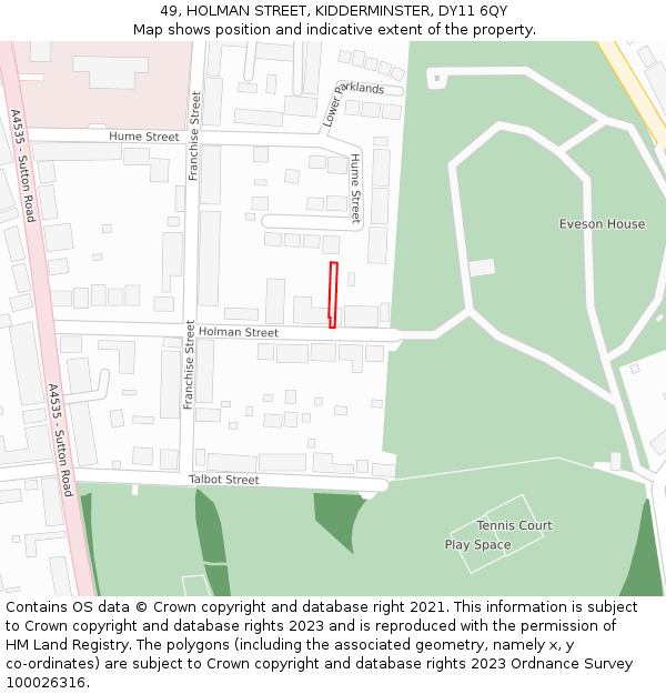 49, HOLMAN STREET, KIDDERMINSTER, DY11 6QY: Location map and indicative extent of plot