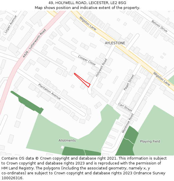49, HOLYWELL ROAD, LEICESTER, LE2 8SG: Location map and indicative extent of plot