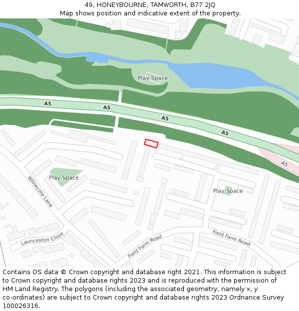 49, HONEYBOURNE, TAMWORTH, B77 2JQ: Location map and indicative extent of plot