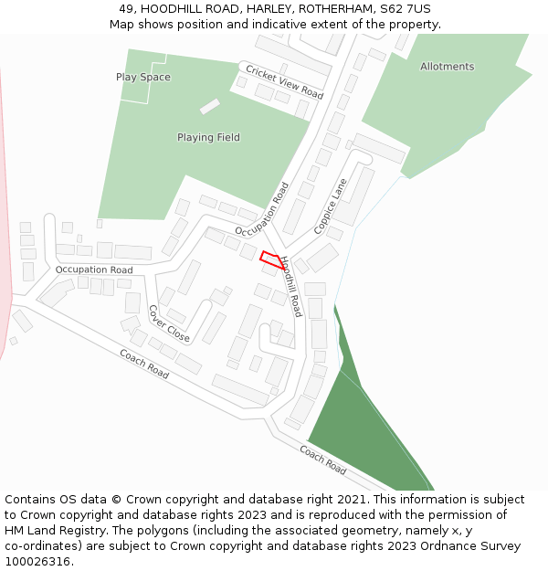49, HOODHILL ROAD, HARLEY, ROTHERHAM, S62 7US: Location map and indicative extent of plot
