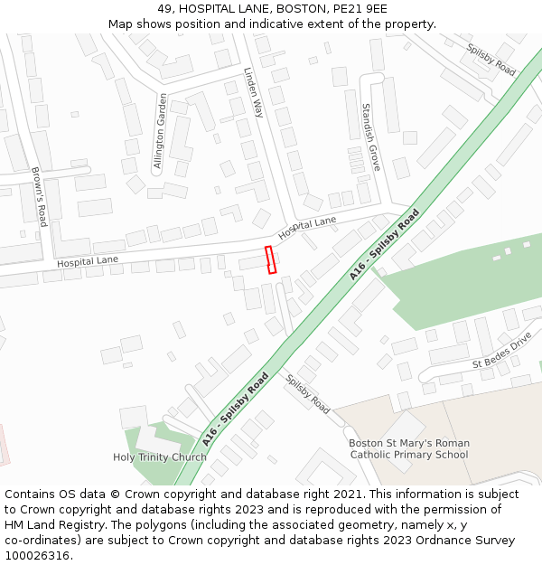 49, HOSPITAL LANE, BOSTON, PE21 9EE: Location map and indicative extent of plot