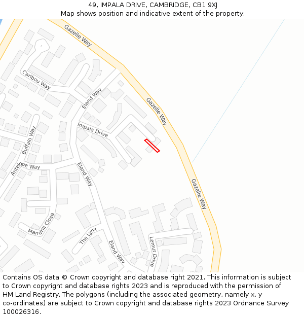 49, IMPALA DRIVE, CAMBRIDGE, CB1 9XJ: Location map and indicative extent of plot