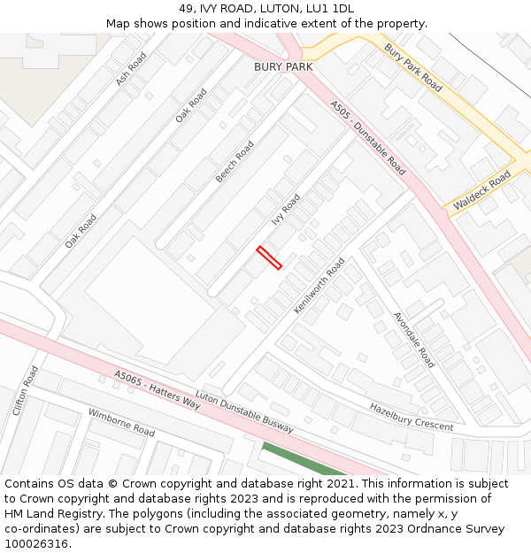 49, IVY ROAD, LUTON, LU1 1DL: Location map and indicative extent of plot