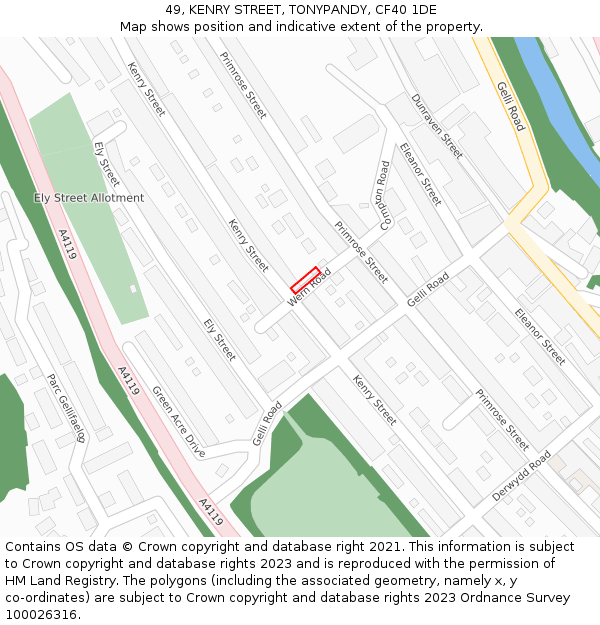 49, KENRY STREET, TONYPANDY, CF40 1DE: Location map and indicative extent of plot