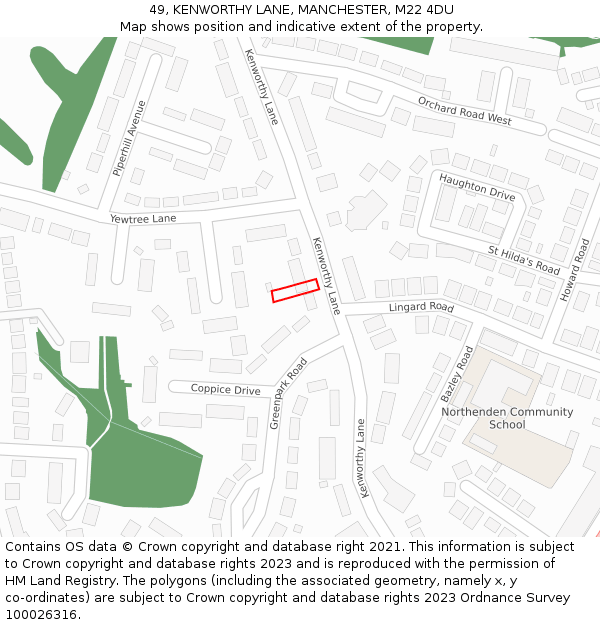 49, KENWORTHY LANE, MANCHESTER, M22 4DU: Location map and indicative extent of plot