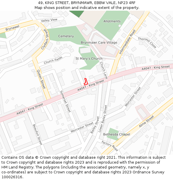49, KING STREET, BRYNMAWR, EBBW VALE, NP23 4RF: Location map and indicative extent of plot
