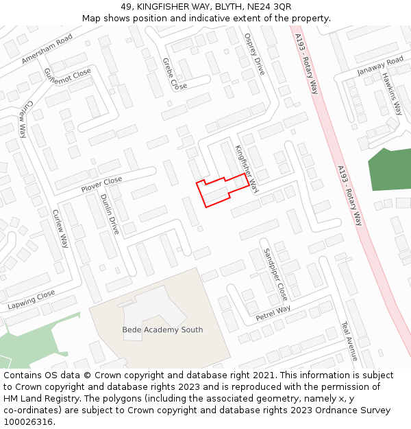 49, KINGFISHER WAY, BLYTH, NE24 3QR: Location map and indicative extent of plot