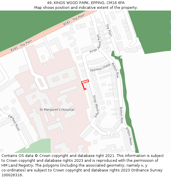 49, KINGS WOOD PARK, EPPING, CM16 6FA: Location map and indicative extent of plot