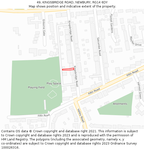 49, KINGSBRIDGE ROAD, NEWBURY, RG14 6DY: Location map and indicative extent of plot