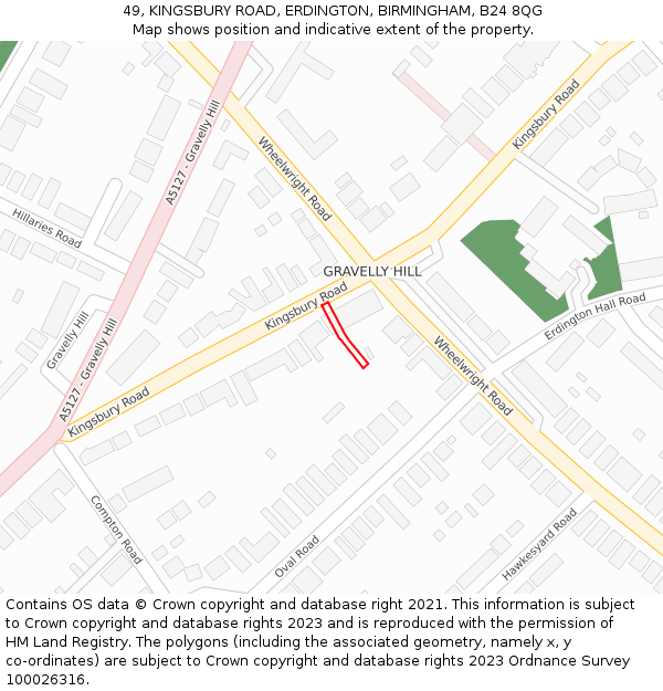 49, KINGSBURY ROAD, ERDINGTON, BIRMINGHAM, B24 8QG: Location map and indicative extent of plot