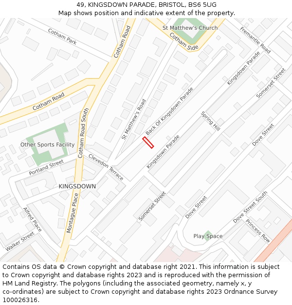 49, KINGSDOWN PARADE, BRISTOL, BS6 5UG: Location map and indicative extent of plot