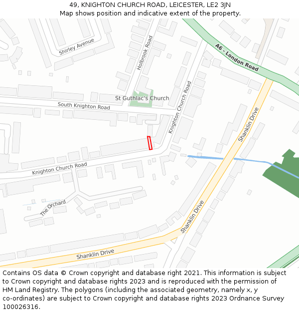 49, KNIGHTON CHURCH ROAD, LEICESTER, LE2 3JN: Location map and indicative extent of plot
