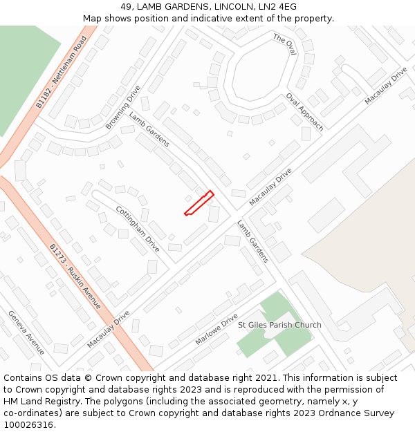 49, LAMB GARDENS, LINCOLN, LN2 4EG: Location map and indicative extent of plot