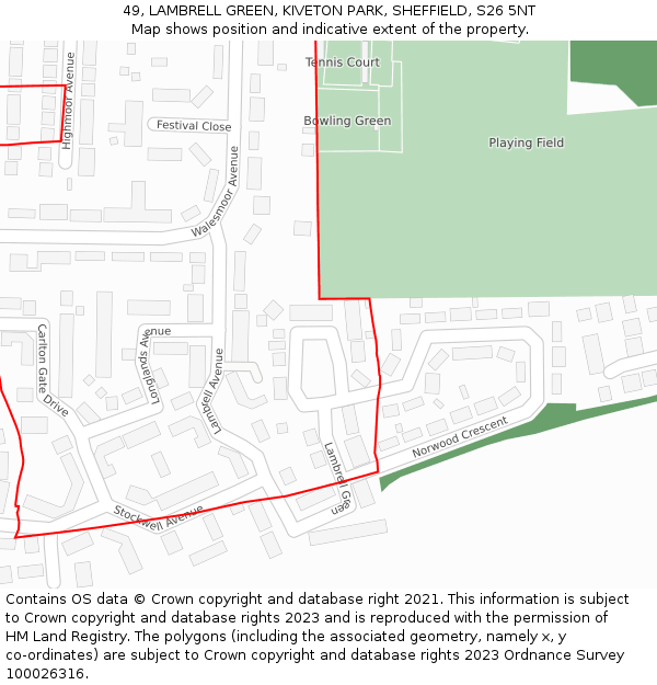 49, LAMBRELL GREEN, KIVETON PARK, SHEFFIELD, S26 5NT: Location map and indicative extent of plot