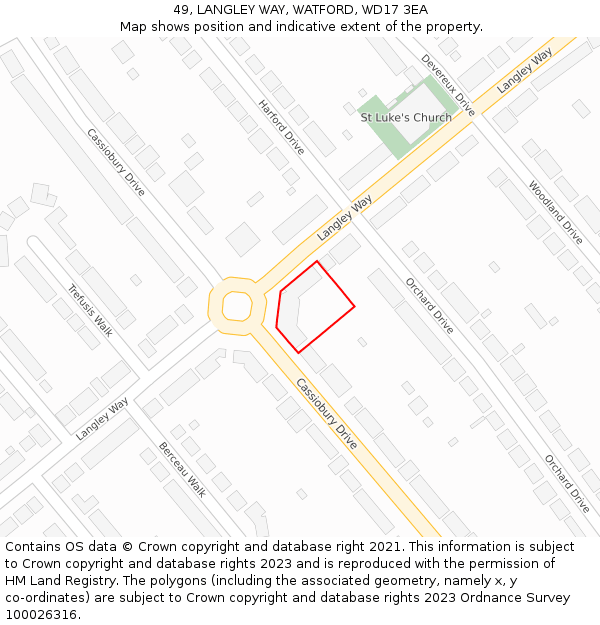49, LANGLEY WAY, WATFORD, WD17 3EA: Location map and indicative extent of plot