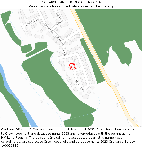 49, LARCH LANE, TREDEGAR, NP22 4FA: Location map and indicative extent of plot