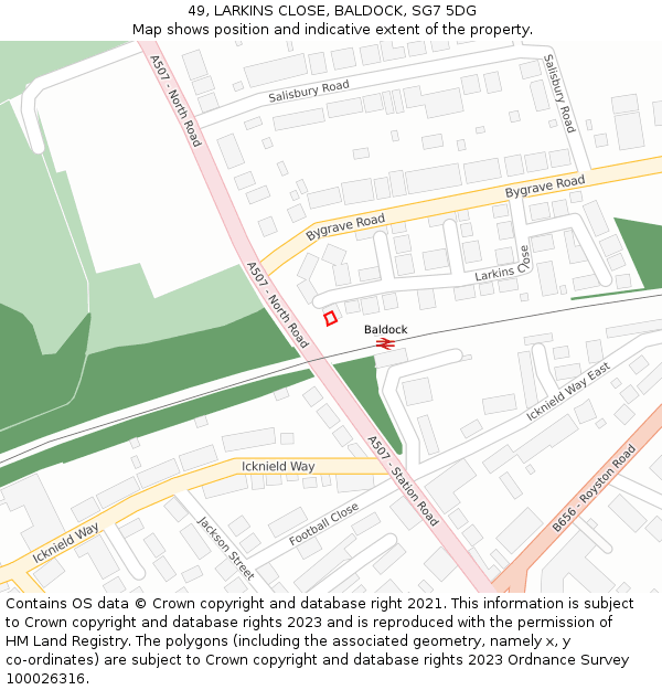 49, LARKINS CLOSE, BALDOCK, SG7 5DG: Location map and indicative extent of plot