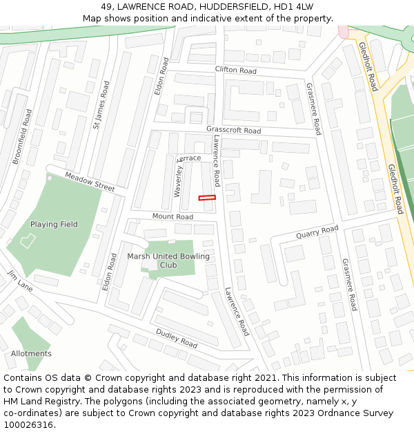 49, LAWRENCE ROAD, HUDDERSFIELD, HD1 4LW: Location map and indicative extent of plot