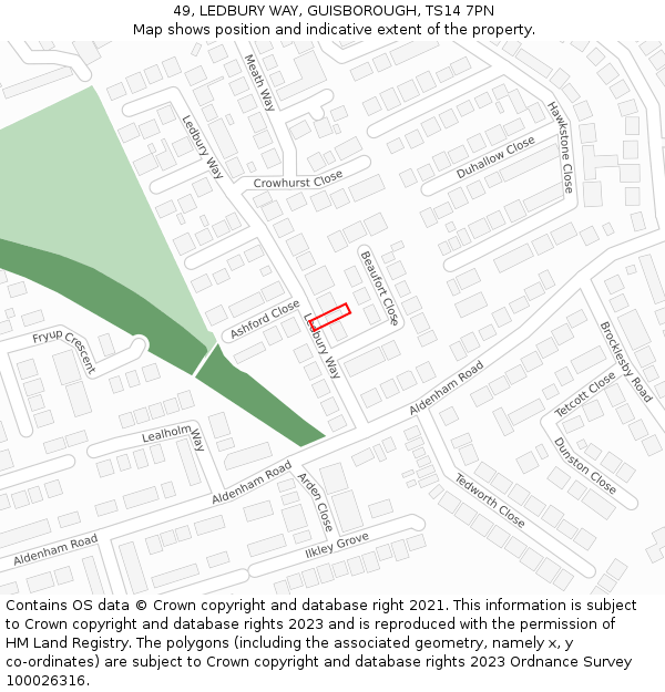 49, LEDBURY WAY, GUISBOROUGH, TS14 7PN: Location map and indicative extent of plot