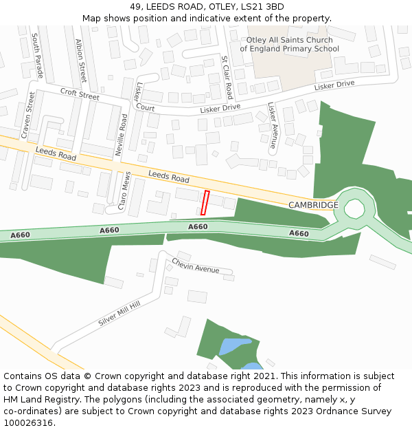 49, LEEDS ROAD, OTLEY, LS21 3BD: Location map and indicative extent of plot