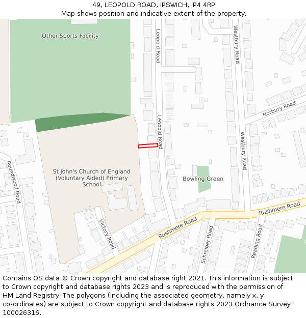 49, LEOPOLD ROAD, IPSWICH, IP4 4RP: Location map and indicative extent of plot