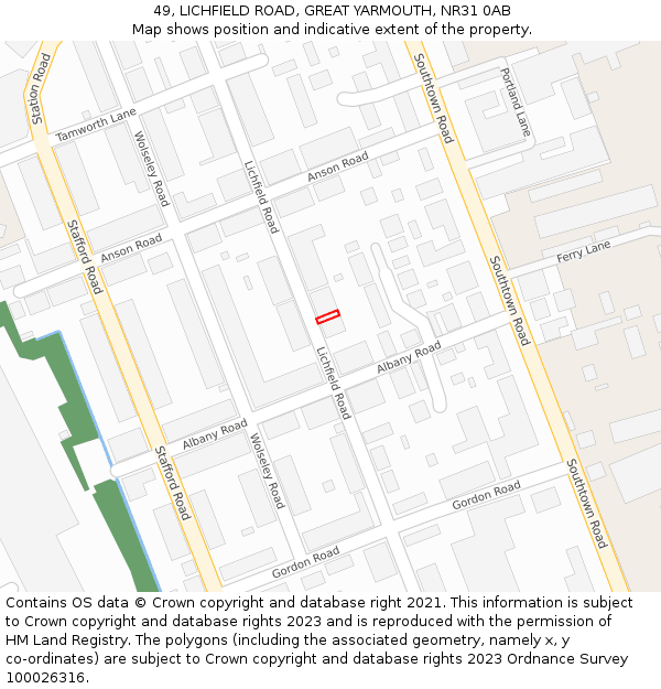 49, LICHFIELD ROAD, GREAT YARMOUTH, NR31 0AB: Location map and indicative extent of plot